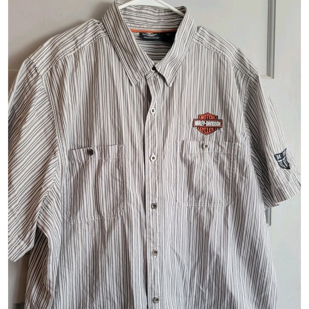 Mens Sz. 2xl Harley Davidson Button Shirt Embroidered/Patches Striped w Pockets